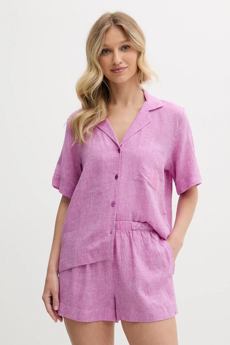 Dkny piżama lniana damska kolor fioletowy YI90054