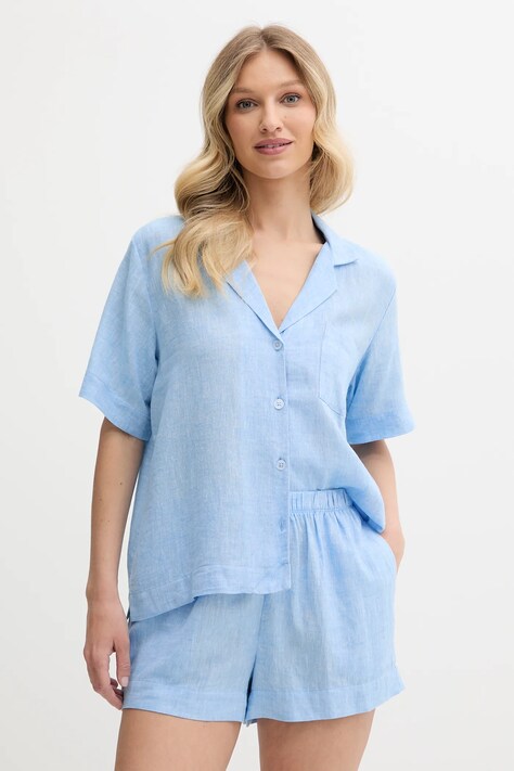 Lněné pyžamo Dkny dámské, modrá barva, YI90054