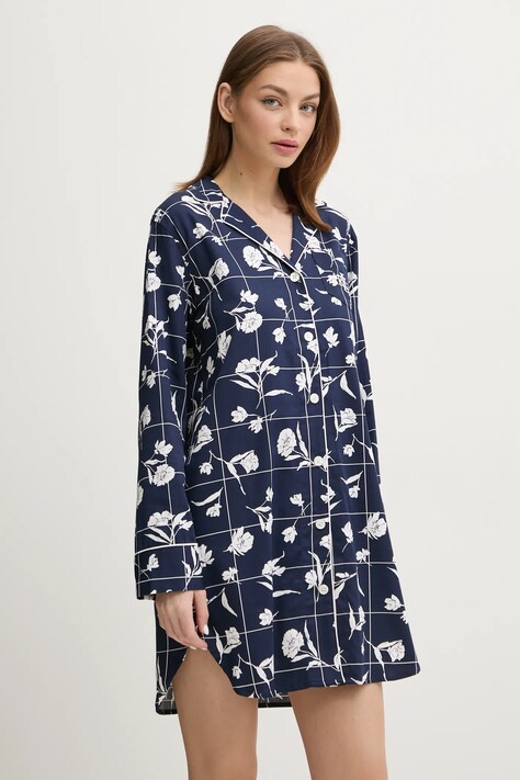 Pyžamová košile Lauren Ralph Lauren dámská, tmavomodrá barva, ILN32399