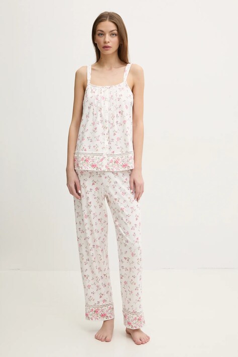 Βαμβακερές πιτζάμες Lauren Ralph Lauren γυναικείες, χρώμα: άσπρο, ILN72408