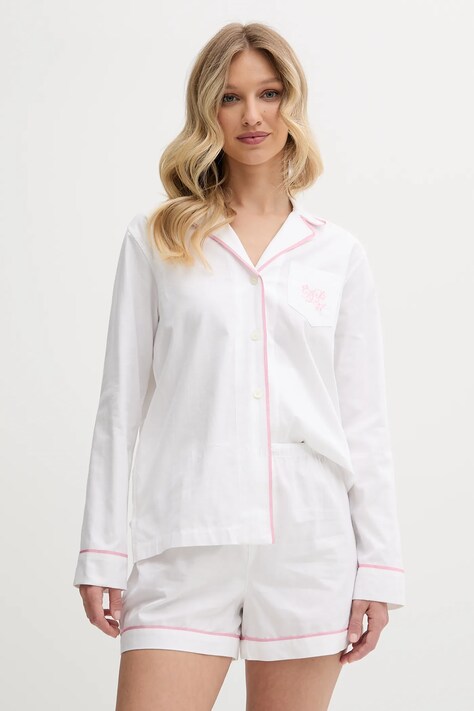 Βαμβακερές πιτζάμες Lauren Ralph Lauren γυναικείες, χρώμα: άσπρο, ILN12417