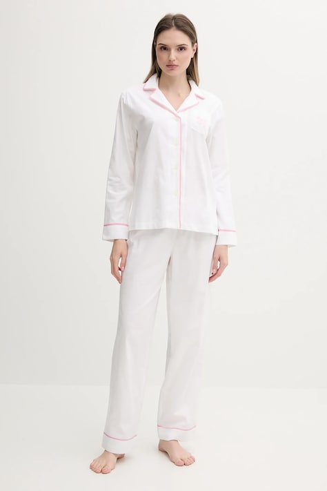Lauren Ralph Lauren piżama bawełniana damska kolor biały bawełniana ILN92417