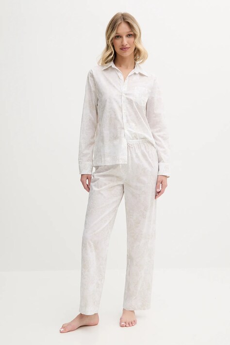Bavlněné pyžamo Lauren Ralph Lauren dámské, bílá barva, bavlněné, ILN92426