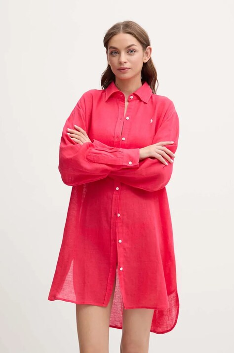 Plážová košile ze lněné směsi Polo Ralph Lauren růžová barva, 21564377