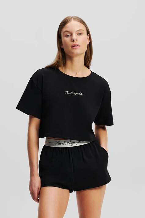 Karl Lagerfeld pijamale de bumbac femei, culoarea negru, bumbac, A2W45005