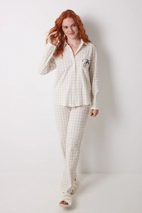 women'secret set de pijama de bumbac femei, culoarea bej, bumbac, 3599167