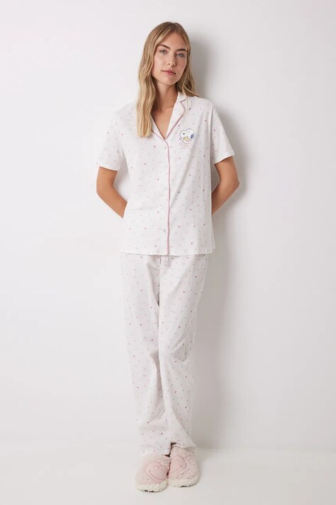 women'secret pijamale de bumbac SNOOPY femei, culoarea bej, bumbac, 3139851