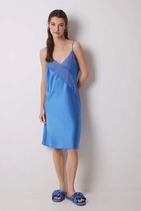 Noční košilka women'secret dámská, modrá barva, saténový, 3419152
