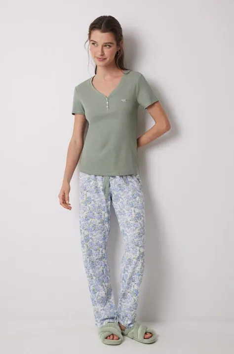 women'secret pijamale de bumbac femei, culoarea verde, bumbac, 3599152