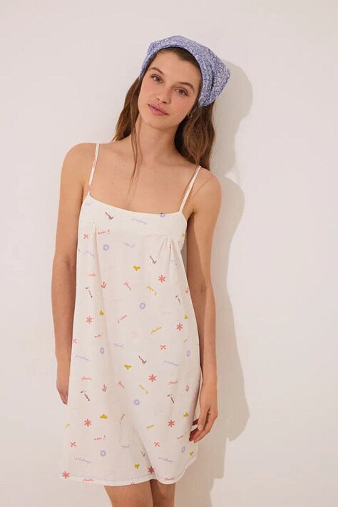 women'secret cămașă de noapte femei, culoarea bej, bumbac, 4369319