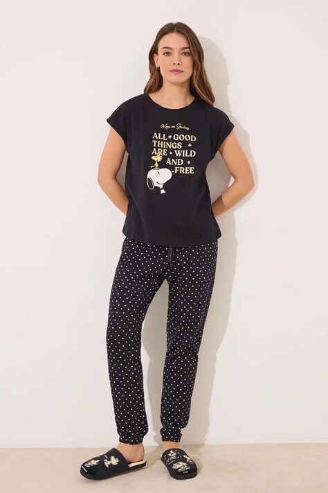 Bavlněné pyžamo women'secret dámské, černá barva, bavlněné, 3139872