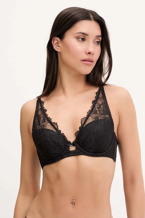Emporio Armani Underwear sutien culoarea negru, dantela, cu imprimeu, EW000434 AF10890