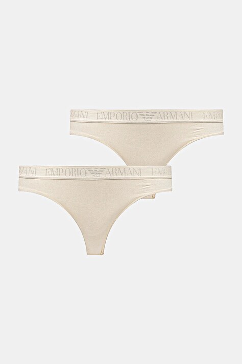 Emporio Armani Underwear stringi 2-pack kolor beżowy z satyny EW000402 AF10891