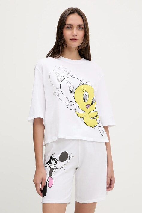 Памучна пижама United Colors of Benetton в бяло 30963P03W