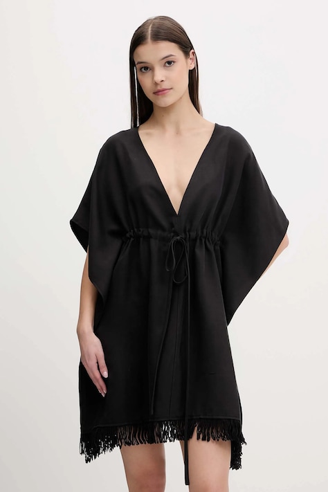 Sisley sukienka plażowa z domieszką lnu kolor czarny 6YOFW800S