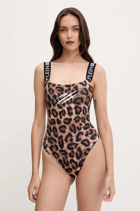 Цял бански PLEIN SPORT в кафяво с меки чашки PS25WOP04