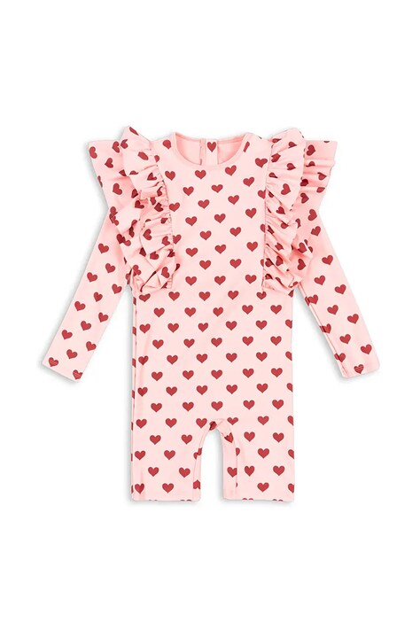 Konges Sløjd costum de baie dintr-o bucată pentru copii MANUCA FRILL ONESIE GRS culoarea roz, KS103262