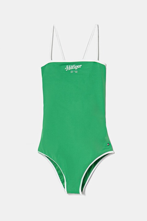 Jednodílné dětské plavky Tommy Hilfiger zelená barva, UG0UG00791