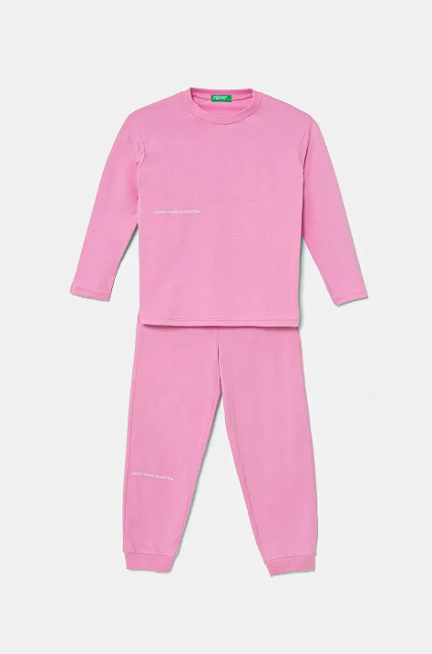 United Colors of Benetton pijamale de bumbac pentru copii culoarea roz, cu imprimeu, 30960P08D