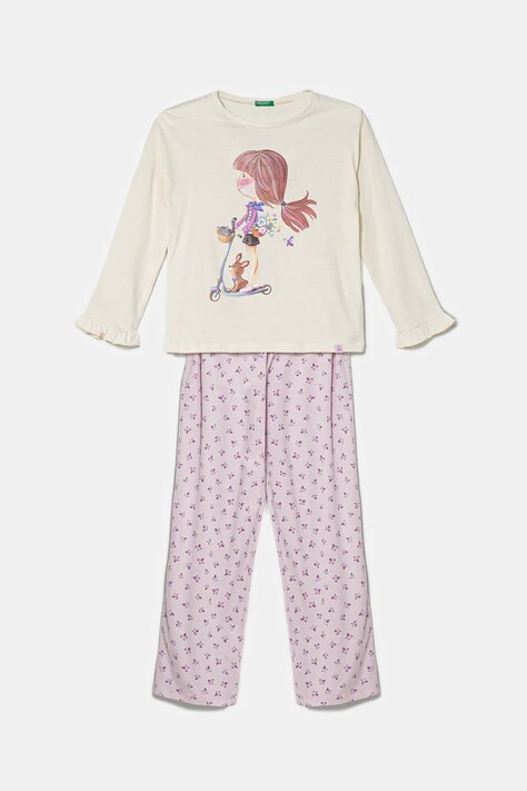 Dječja pidžama United Colors of Benetton boja: bež, s uzorkom, 3Y5E0P08B