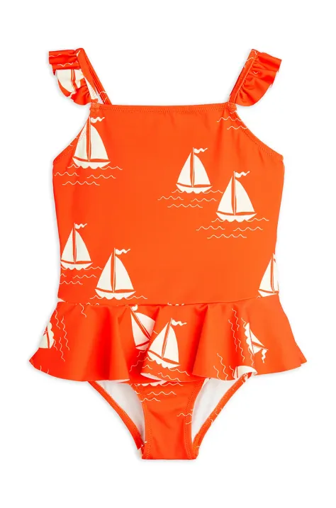 Mini Rodini costum de baie dintr-o bucată pentru copii Sailing boats culoarea portocaliu, 2528010042