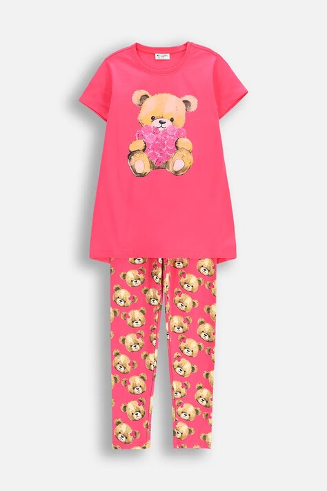 Coccodrillo piżama bawełniana dziecięca kolor różowy z nadrukiem PYJAMAS