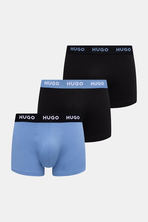 HUGO boksarice moške bombažne z elastanom TRUNK TRIPLET PACK paket 3 kosov modre 50532611