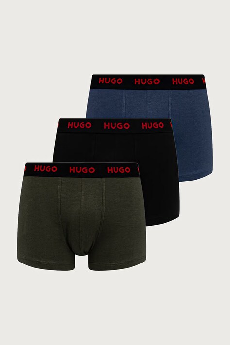 HUGO Bokserki męskie bawełniane z elastanem TRUNK TRIPLET PACK 3-pack zielone 50532611