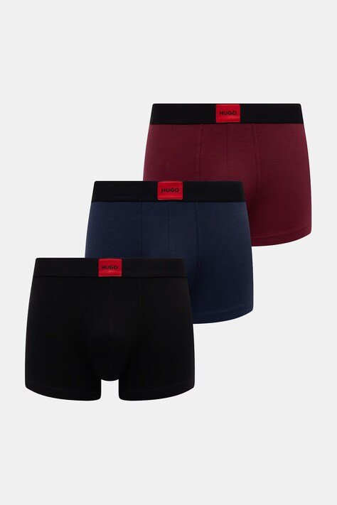 HUGO boxeri pentru bărbați din bumbac cu elastan TRUNK TRIPLET GALAXY pachet de 3 negri 50532797