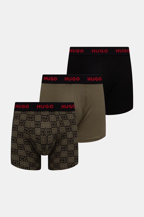 HUGO боксерки мъжки от памук с еластан BOXERBR TRIPLET DESIGN 3 броя зелени 50532559