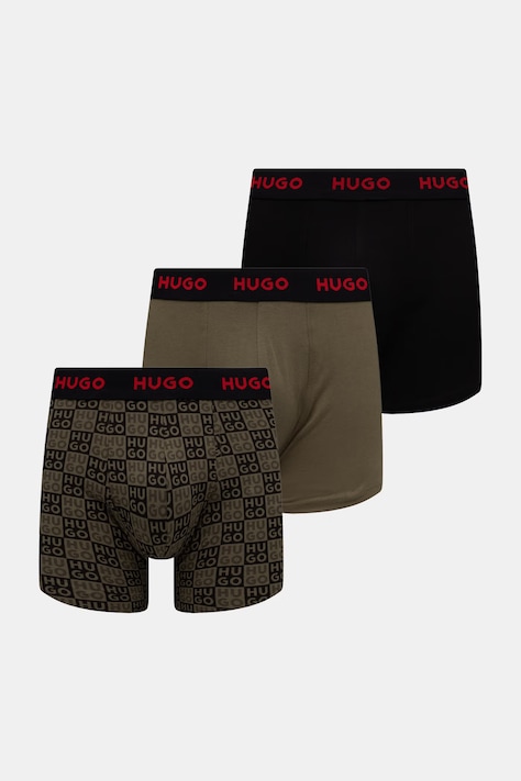 HUGO boxeralsó férfi pamut elasztánnal BOXERBR TRIPLET DESIGN 3-as csomag zöld 50532559