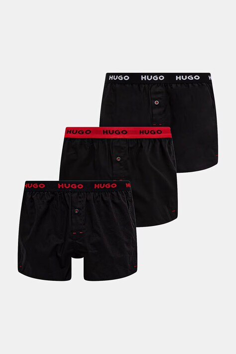 HUGO bokserki luźne męskie bawełniane WOVEN BOXER TRIPLET 3-pack szare 50532565