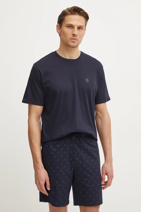 BOSS tricou lounge din bumbac culoarea albastru marin, cu imprimeu, 50535741