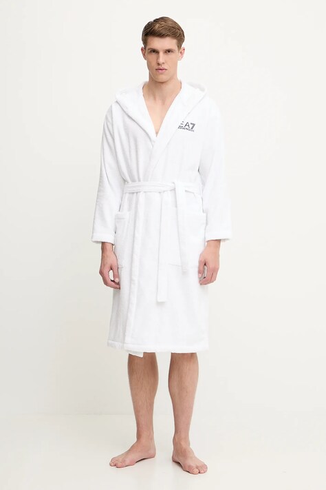 Bavlněný župan EA7 Emporio Armani bílá barva, AF14014.7M000441