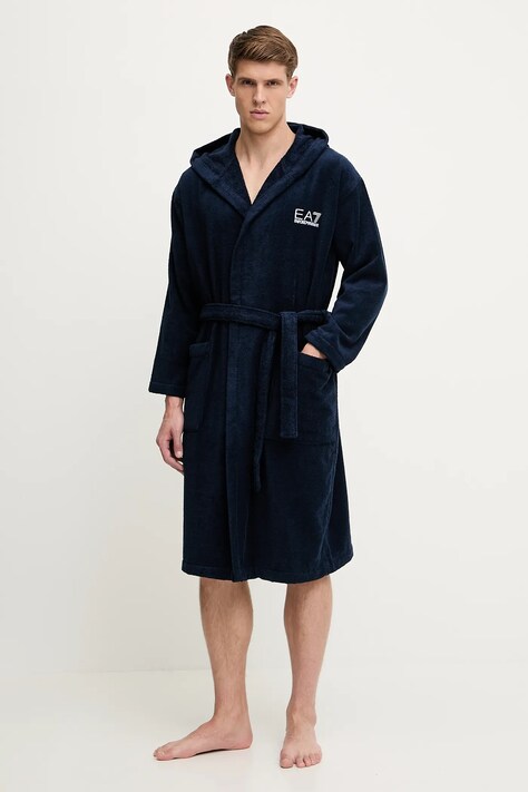 Bavlněný župan EA7 Emporio Armani tmavomodrá barva, AF14014.7M000441