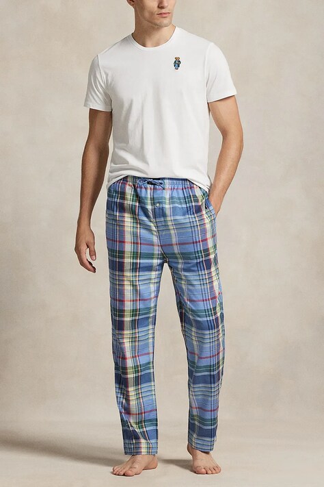 Polo Ralph Lauren piżama bawełniana kolor niebieski wzorzysta 714931645