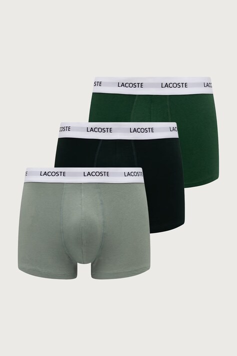 Lacoste Bokserki dopasowane męskie bawełniane z elastanem 3-pack zielone 5H5150