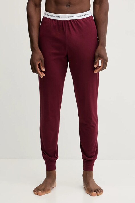 Хлопковые пижамные брюки United Colors of Benetton цвет коричневый однотонные 30964F00V