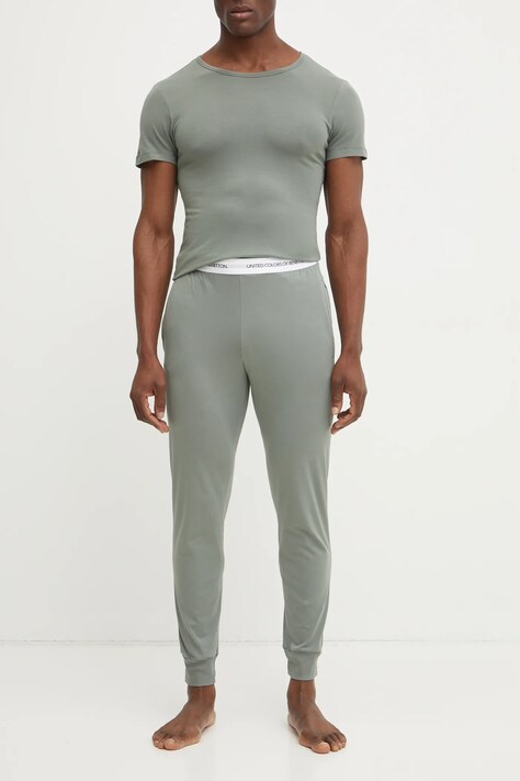 Bavlněné pyžamové kalhoty United Colors of Benetton zelená barva, 30964F00V