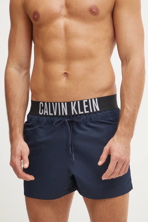 Plavkové šortky Calvin Klein tmavomodrá farba, KM0KM01094