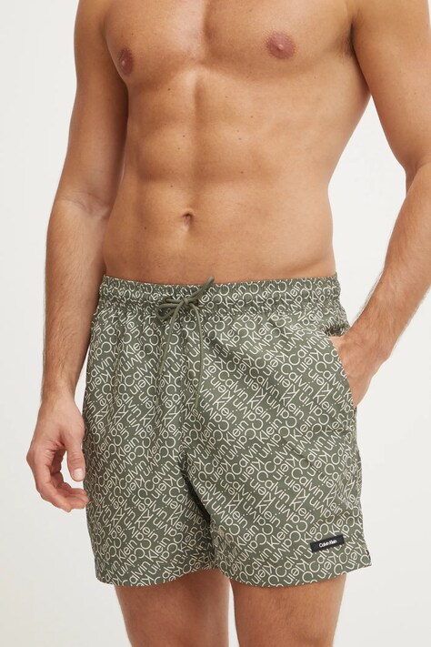 Plavkové šortky Calvin Klein zelená farba, KM0KM01120