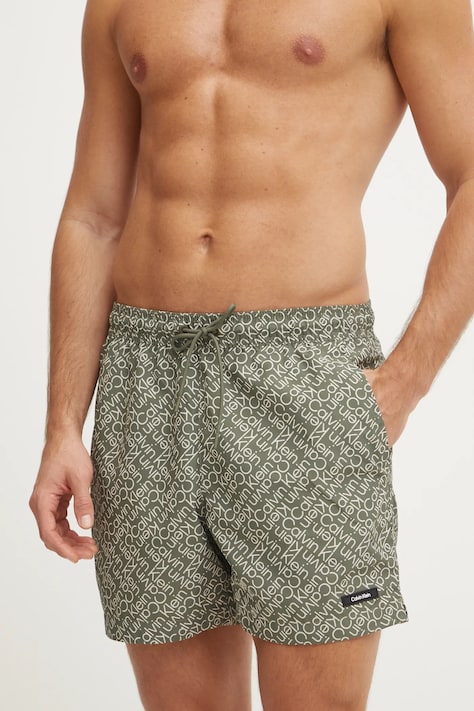 Plavkové šortky Calvin Klein zelená barva, KM0KM01120