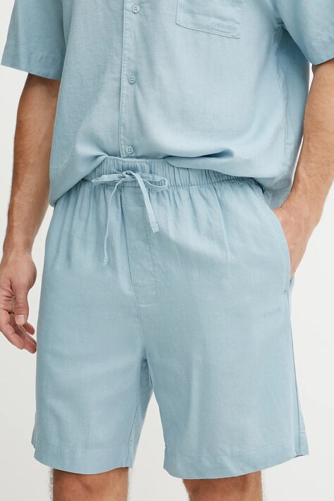 Lněné pyžamové šortky Calvin Klein Underwear modrá barva, LV00NM2888