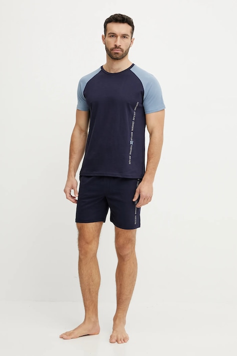 CR7 Cristiano Ronaldo set de pijama de bumbac barbati, culoarea albastru marin, cu imprimeu, 8730-41-2609