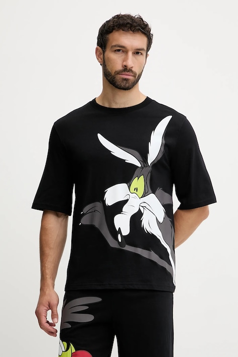 United Colors of Benetton pamut pizsama fekete, nyomott mintás, 30964P02V