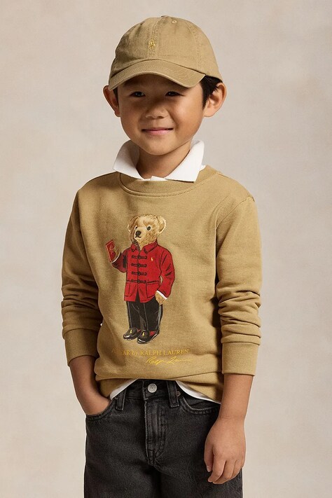 Dětská bavlněná mikina Polo Ralph Lauren zelená barva, s potiskem, 322961412002