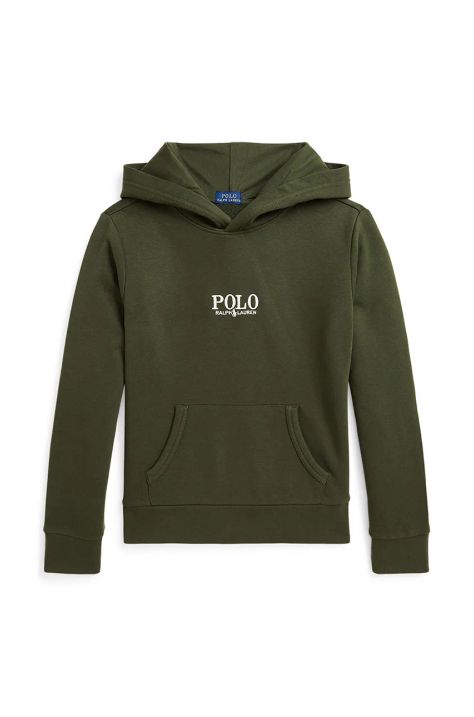 Detská bavlnená mikina Polo Ralph Lauren zelená farba, s kapucňou, s nášivkou, 323961255001