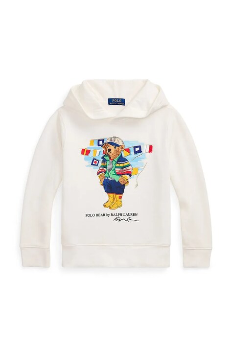 Polo Ralph Lauren bluză copii culoarea alb, cu glugă, cu imprimeu, 323974848001