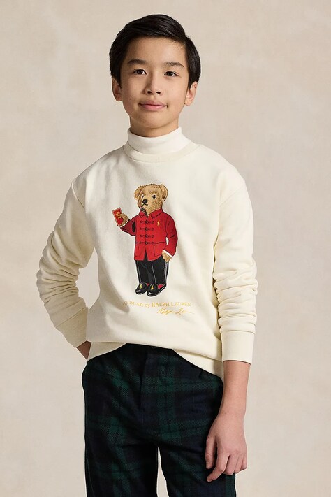 Детски памучен суичър Polo Ralph Lauren в бежово с принт 323961412001