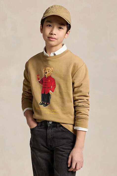 Dětská bavlněná mikina Polo Ralph Lauren zelená barva, s potiskem, 323961412002